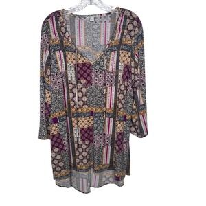 Cato Patchwork Print Long Sleeve‎ Top Boho Festival 18W/20W